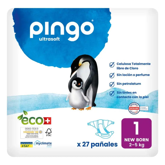 Fraldas Ecológicas Pingo New Born Tamanho 1 (2-5 Kg), 27 unidades