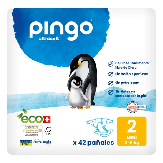 Fraldas Ecológicas Pingo Tamanho 2 Mini (3-6 kg), 42 unidades