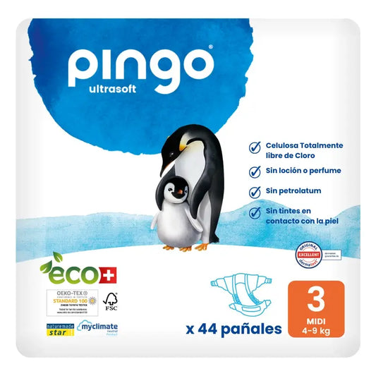 Fraldas Ecológicas Pingo Tamanho 3 Midi (4-9 kg), 44 unidades