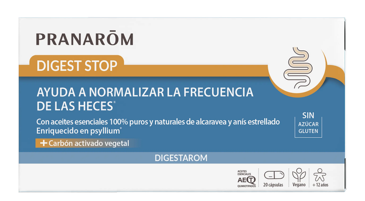 Pranarom Digest Stop Normalize La Fréquence Des Selles Óleos essenciais de carvi e anis estrelado 100% puro e natural Carvão ativado vegan, 20 cápsulas