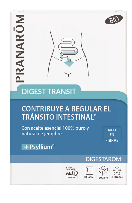 Pranarom Digest Transit Stool Fluency Gengibre & Psyllium Óleo Essencial Orgânico Vegan , 10 saquetas