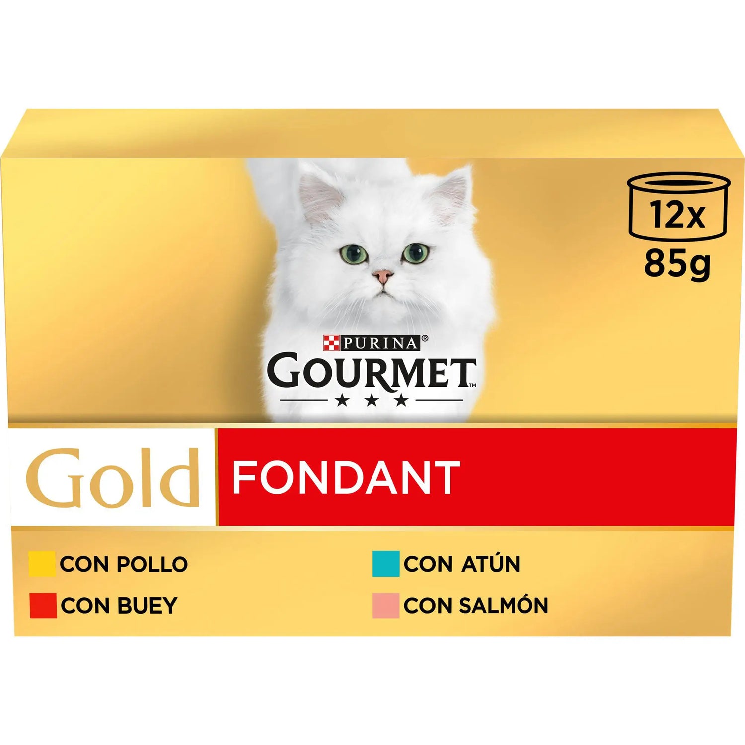 Gourmet Gold Fondant Buey Atun Salmon Multipack 12X85Gr, comida húmeda para gatos