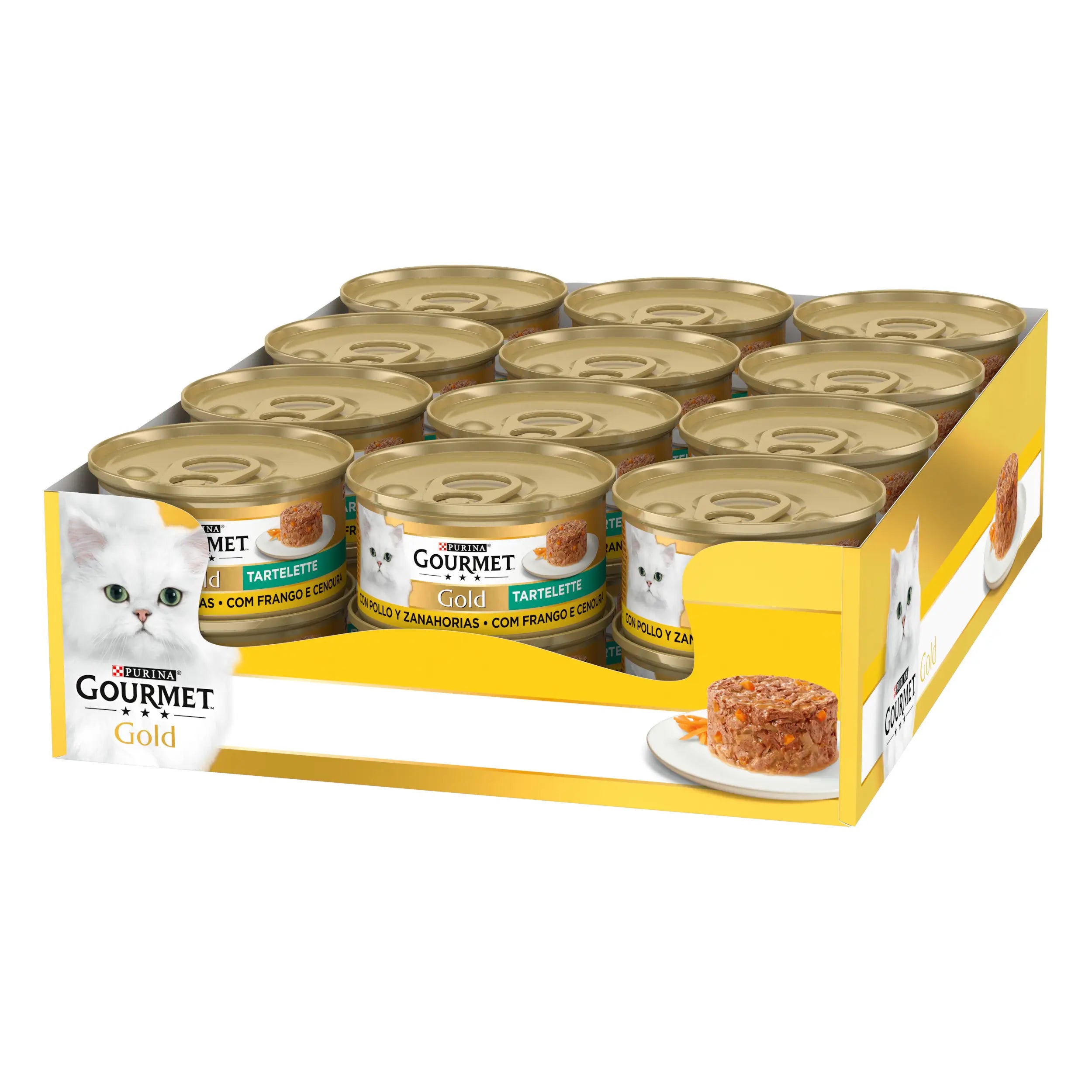 Gourmet Gold Tartallette Pollo Zanahoria Caja 24X85Gr, comida húmeda para gatos