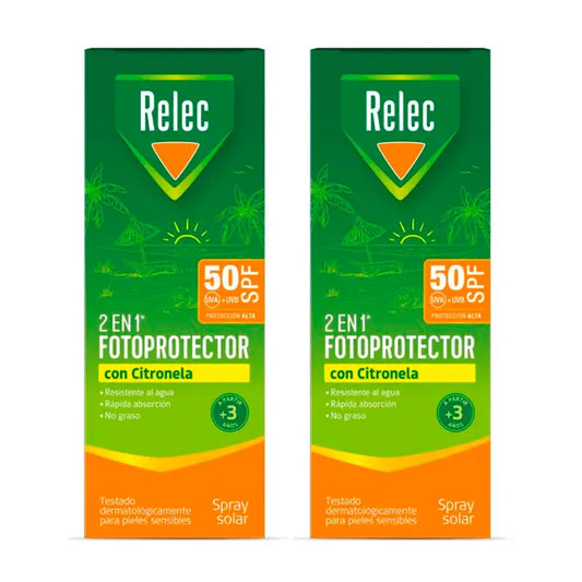 Relec Duplo 2 em 1 Fotoprotector Spf50 com Citronela , 2 x 100 ml