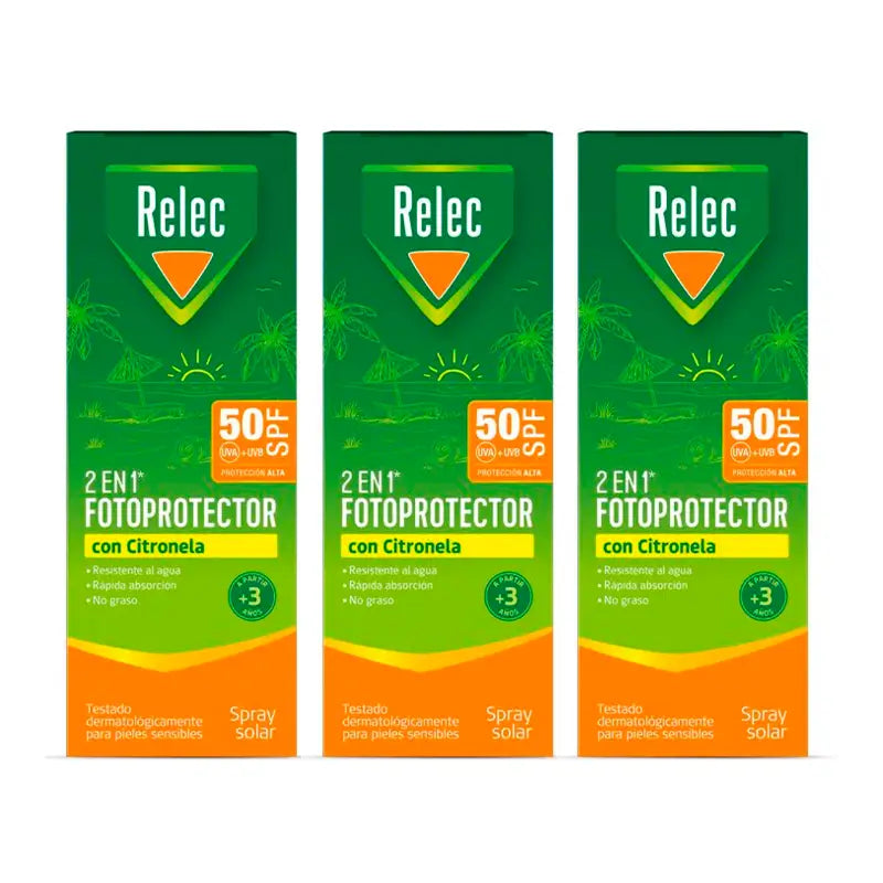 Relec Triplo 2 em 1 Fotoprotector Spf50 com Citronela , 3 x 100 ml