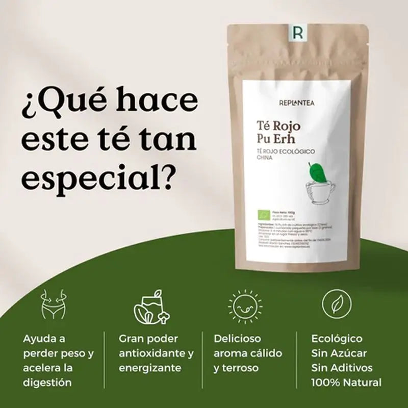 Replantea Té Rojo Pu Erh Ecológico, 100 gr