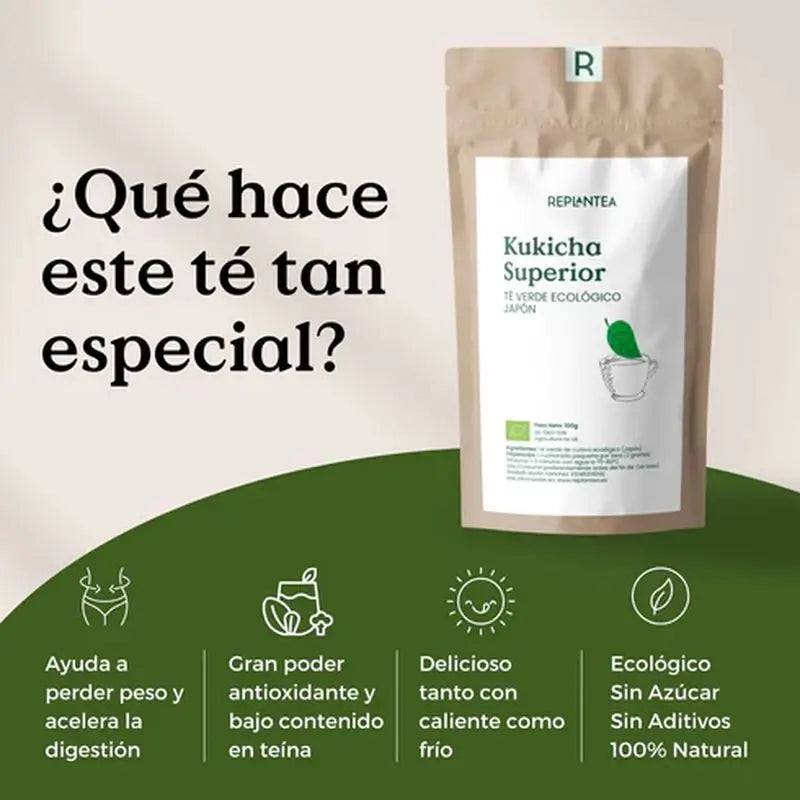 Replantea Té Verde Kukicha Superior Ecológico, 100 gr