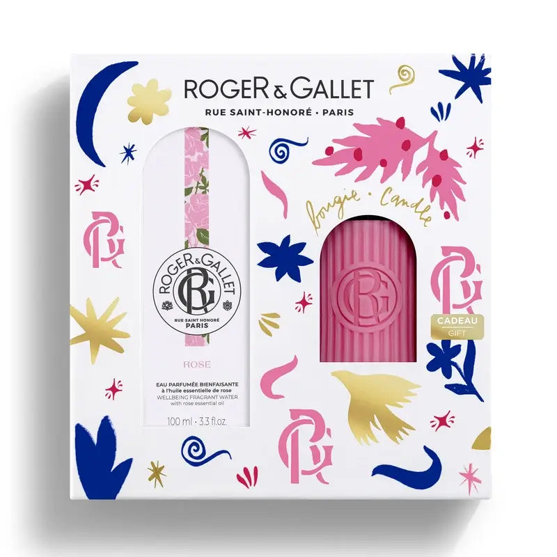 Roger & Gallet Água Perfumada Rose Wellness 100Ml + Vela Perfumada, 2 unidades