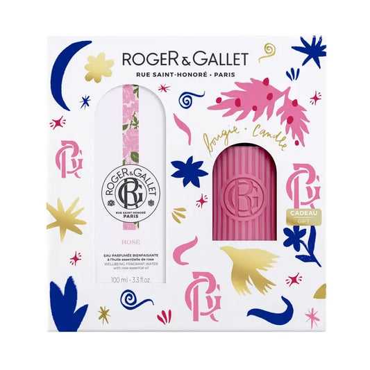 Roger & Gallet Água Perfumada Rose Wellness 100Ml + Vela Perfumada, 2 unidades