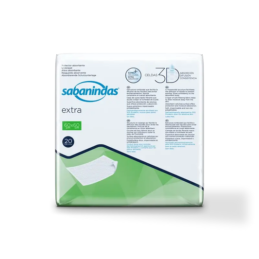 Sabanindas Extra Medium Absorbent Pad 60 X 60 Cm. , 20 unidades.