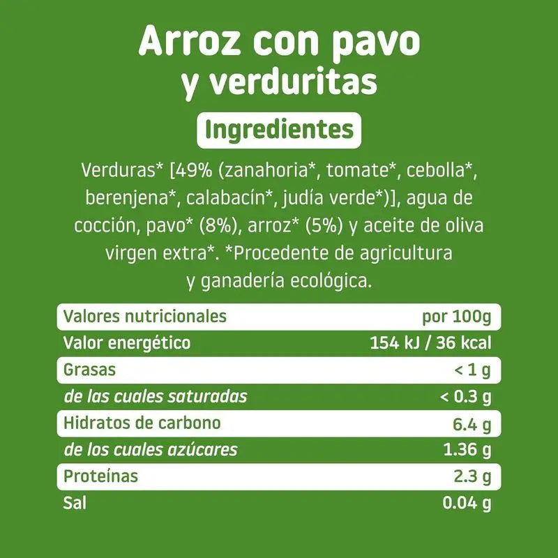 Smileat Tarrito con Cachitos de Arroz y Pavo con Verduras Eco 230 Gr.