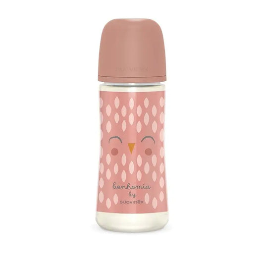 Suavinex Bibéron Premium 360 Ml. Tetina Fisiológica Sx Pro Tetina de Silicone. Bibéron Premium Fluxo Denso. +6 Meses. Bonhomia, Rosa