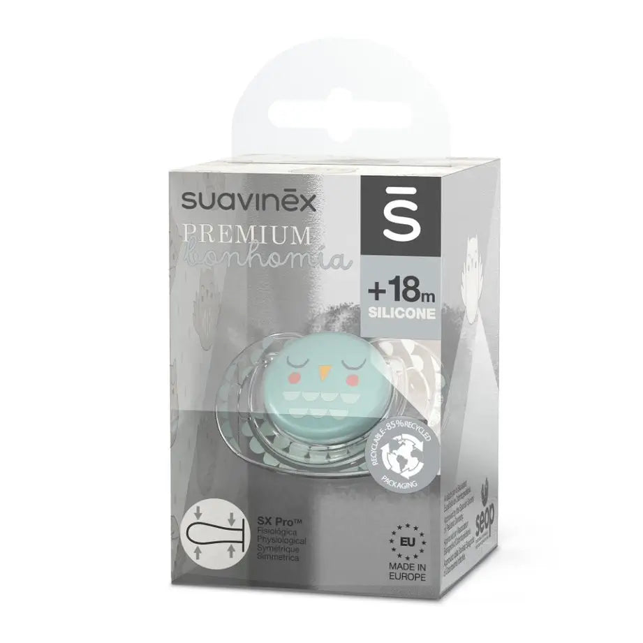 Suavinex Chupete Premium Para Bebés De +18 Meses. Chupete Con Tetina Fisiológica De Silicona Sx Pro. Bonhomia, Verde