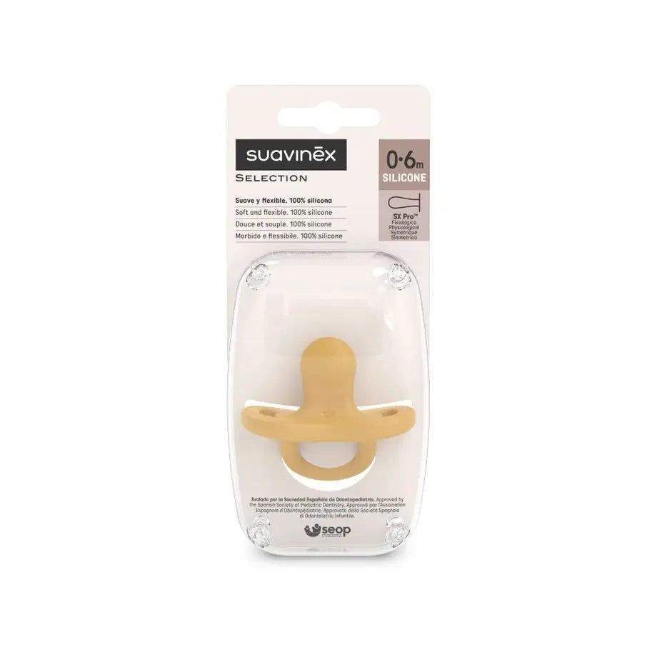 Suavinex Chupete Todo Silicona, Para Bebés 0/6 Meses, Chupete Con Tetina Fisiológica Sx Pro, Colour Essence, Mostaza 