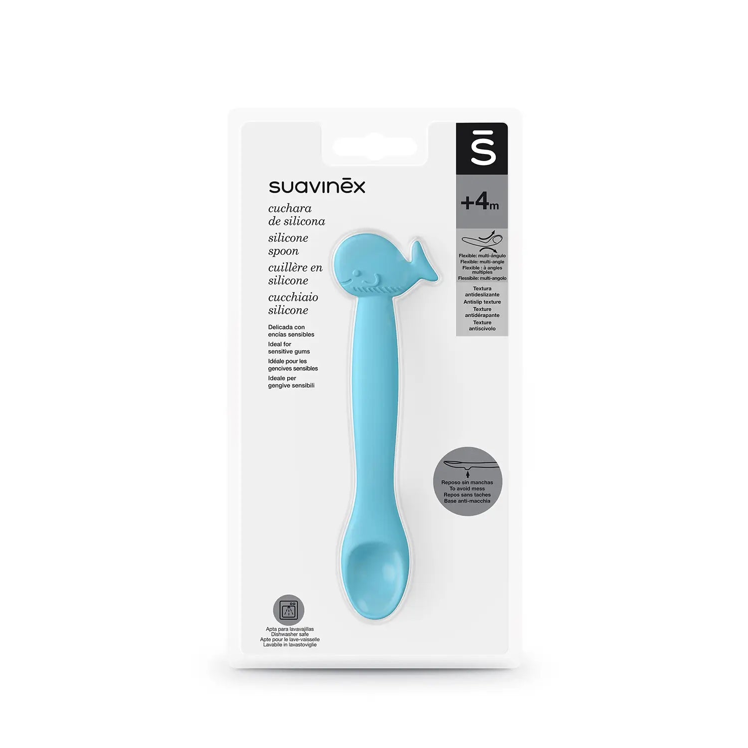 Suavinex Cuchara de Silicona Para Bebés +4 Meses, Color Azul