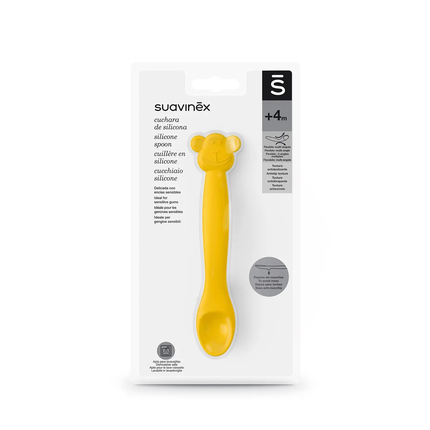 Suavinex Cuchara de Silicona Para Bebés +4 Meses, Color Amarillo