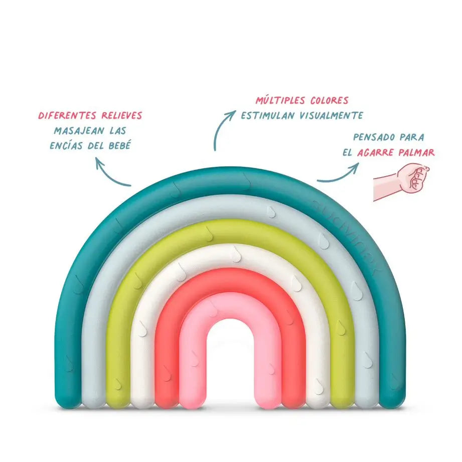 Suavinex Mordedor De Silicona Para Bebés +0 Meses. Anillo De Dentición Flexible Y Ligero. Diseño Arcoiris. Multicolor