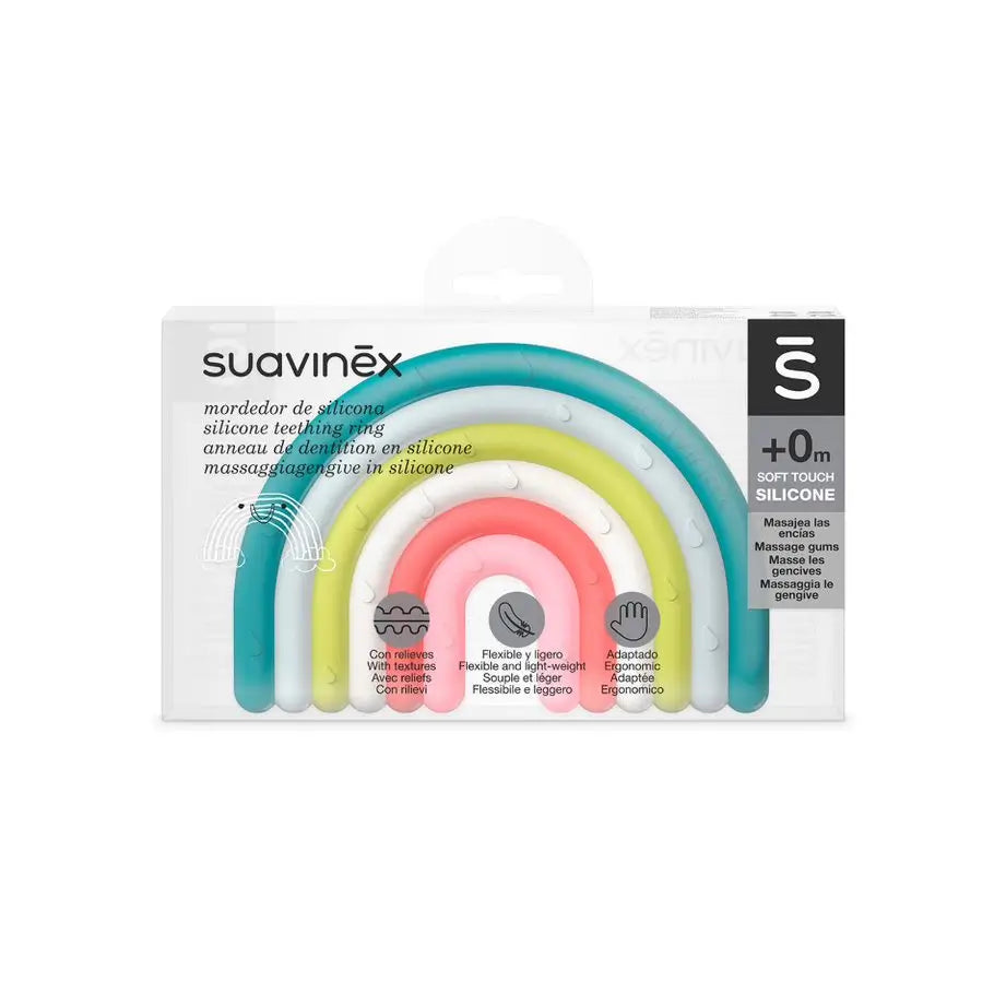 Suavinex Mordedor De Silicona Para Bebés +0 Meses. Anillo De Dentición Flexible Y Ligero. Diseño Arcoiris. Multicolor