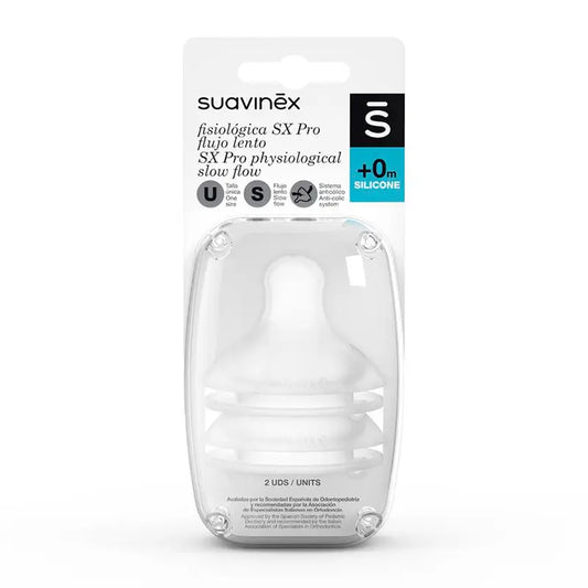 Suavinex Tetina Fisiologica Flujo S Silicona, 2 unidades