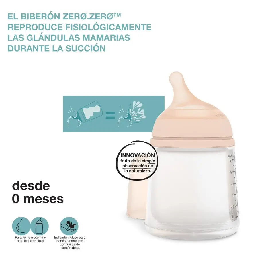 Suavinex Set Biberón Zero-Zero Anticólicos Con Tetina Y Bolsa Anticólicos De Recambio, 180Ml, Flujo Adaptable