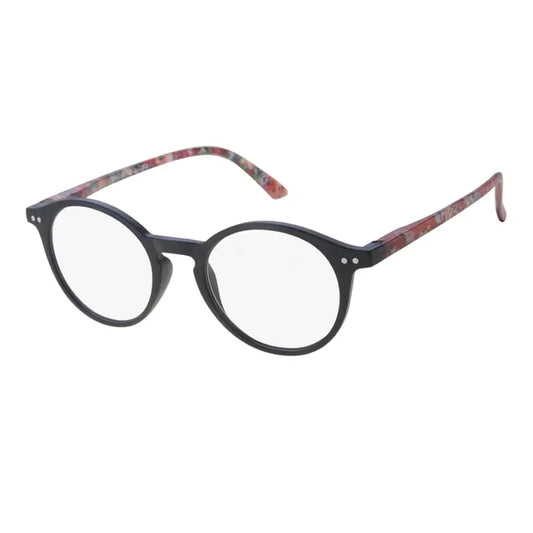 Surgicalmed Euro Optics Gala Presbyopia Reading Glasses (preto mate, vermelho / flor nas hastes e decoração prateada) (+1.00)