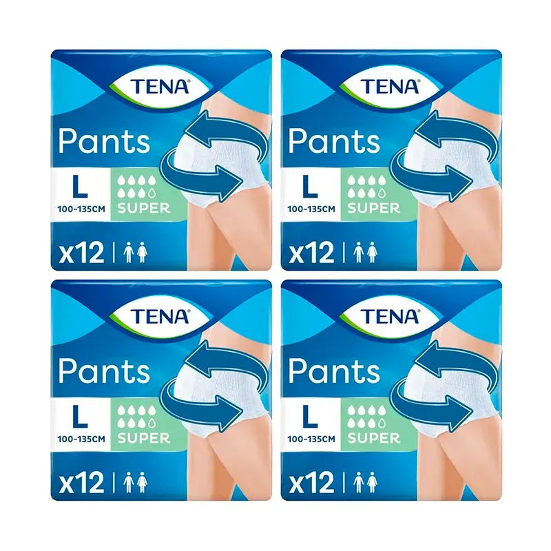 Tena Pack Pants Calças absorventes para incontinência Calças absorventes para urina ligeira Tamanho super grande, 4 x 12 unidades