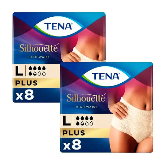 Tena Pack Silhouette Creme Plus Cintura Alta Tamanho L, 2 X 8 unidades