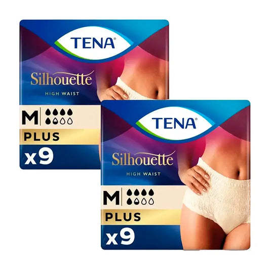 Tena Pack Silhouette Creme Plus Cintura Alta Tamanho M, 2 X 9 unidades