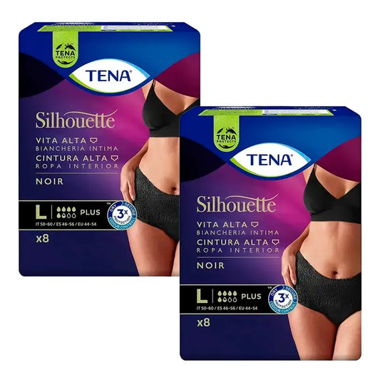 Tena Pack Silhouette Night Plus Cintura Alta Tamanho L, 2 X 8 unidades