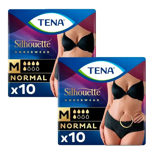 Tena Pack Silhouette Normal Preto Cintura Baixa Tamanho M, 2 X 10 unidades