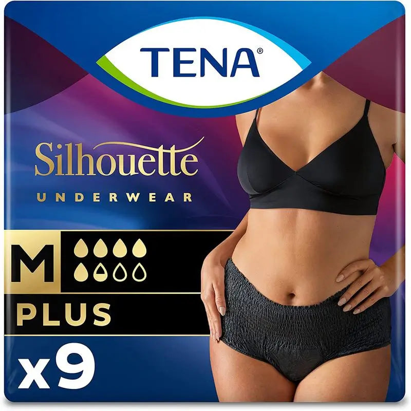 TENA Silhouette Negra Plus Cintura Alta Talla M 9 unidades