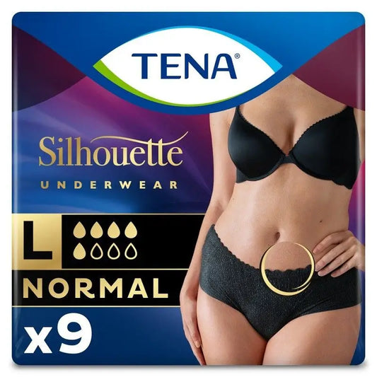 TENA Silhouette Normal Negra Cintura Baja Talla L 9 unidades