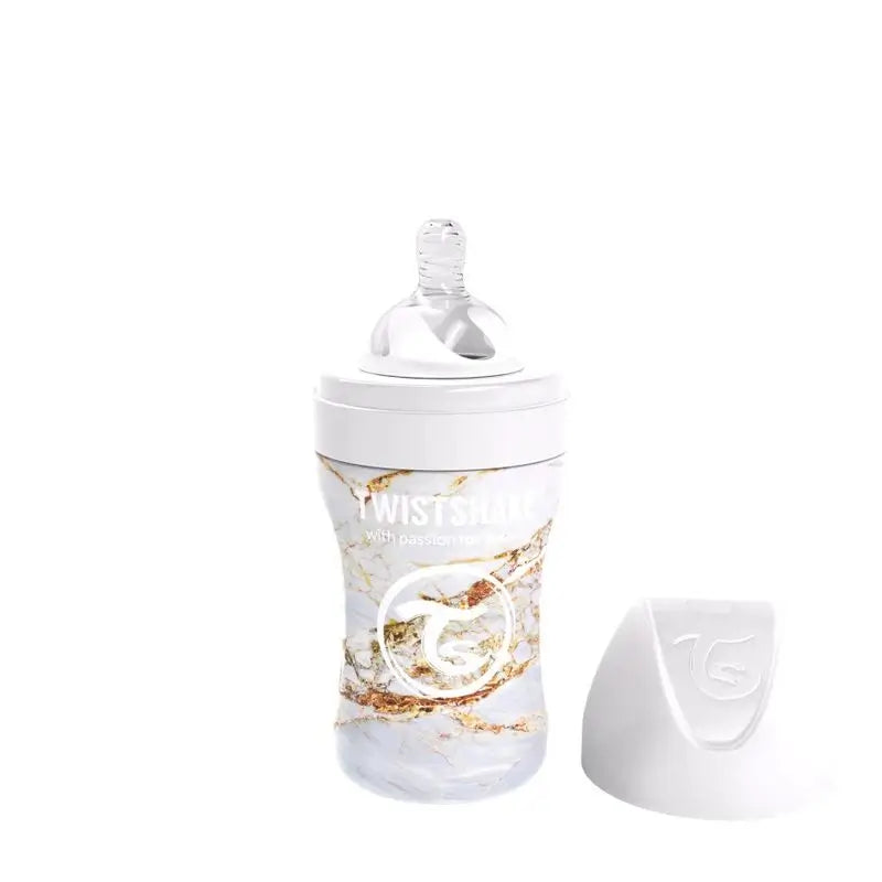 Twistshake Biberón Anticólicos Acero Marble Blanco , 260 ml