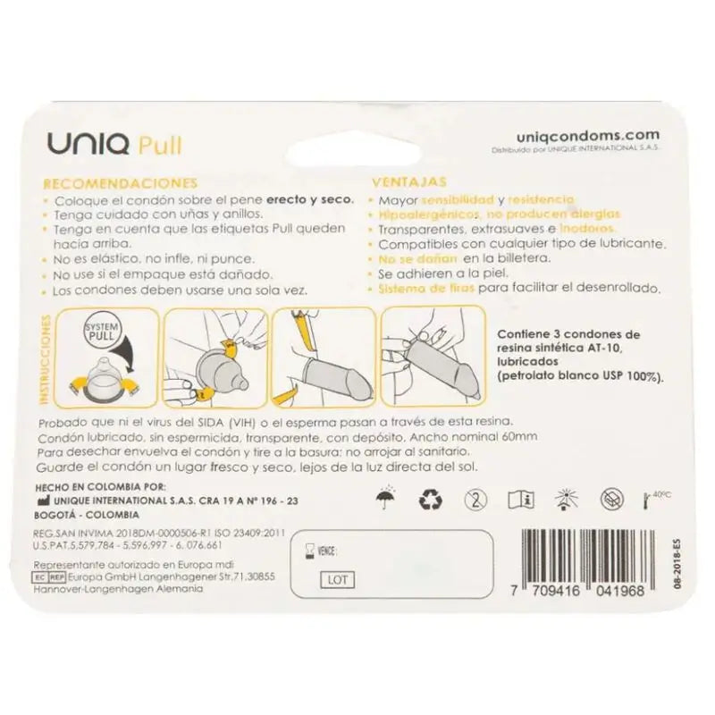 Uniq Pull Preservativos Con Tiras Sin Latex 3 Unidades