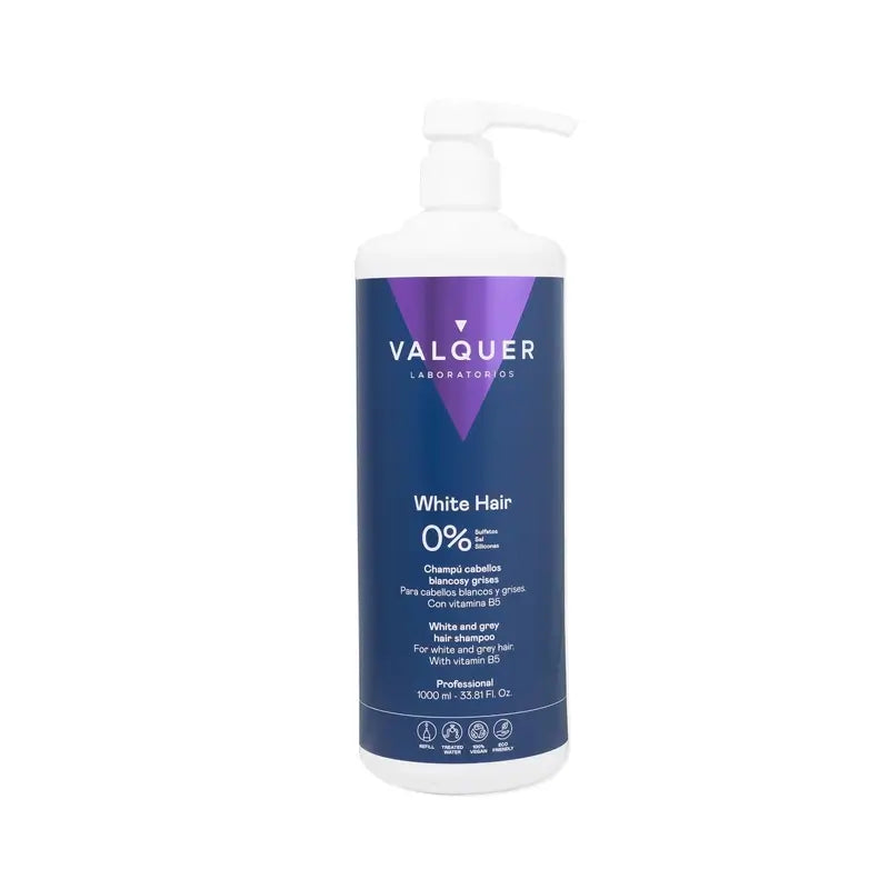 Valquer Hair Care Champô para Cabelos Brancos e Grisalhos, 1000 ml