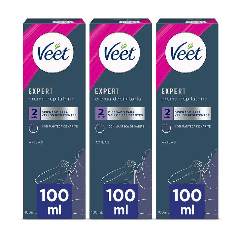 Veet Creme Depilatório para as Axilas Femininas e Biquíni Roll-On, 3x100ml