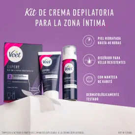 Veet Expert Hair Removal Kit Áreas Íntimas, Depilatório Mulher Creme 50 Ml e Espuma 50 Ml