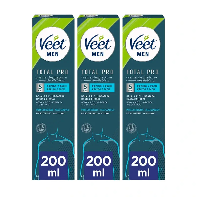 Creme Depilatório de Pele Sensível de Veet Men, 3x200ml