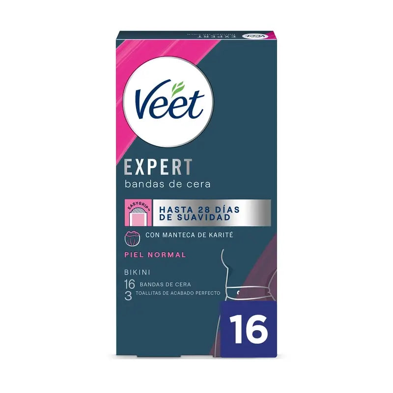 Veet Pure Pure Depilatory Cold Wax Strips, fórmula de cera hipoalergénica para peles sensíveis, 16 tiras