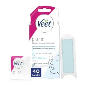 Veet Pure Faixas de Cera Fria para Remoção de Pêlos Faciais, 40 tiras