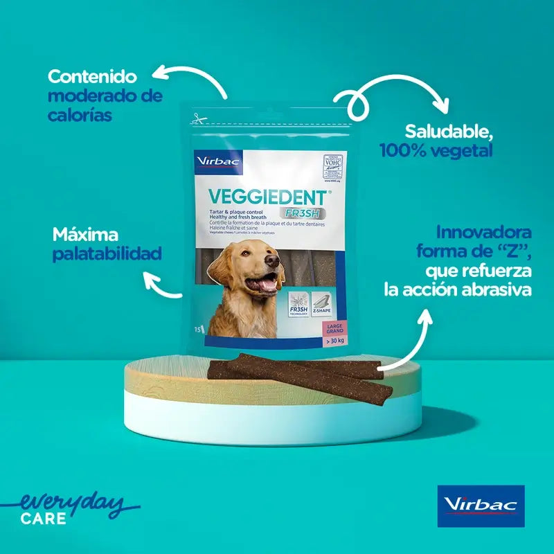 Virbac Veggiedent Fr3sh L, Snacks Dentários para Cães de Raças Grandes