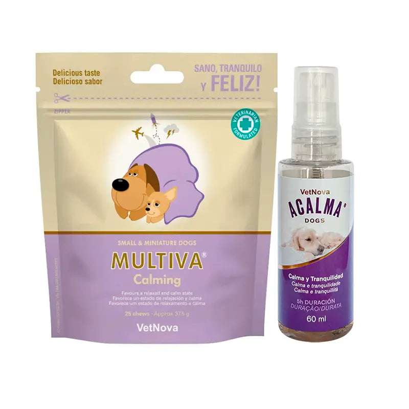 Pack Vetnova para cães pequenos, Multiva Calming + Acalma spray 60ml