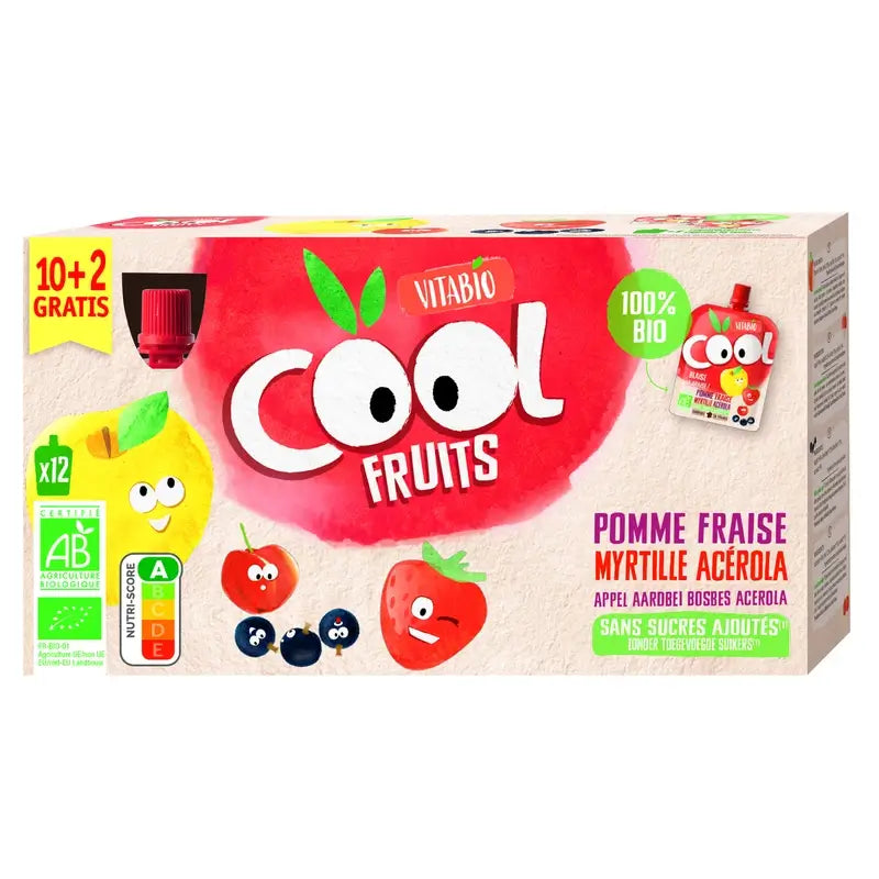 Vitabio Cool Fruits Maçã, Morango e Mirtilo 90 Gr, 12 unidades