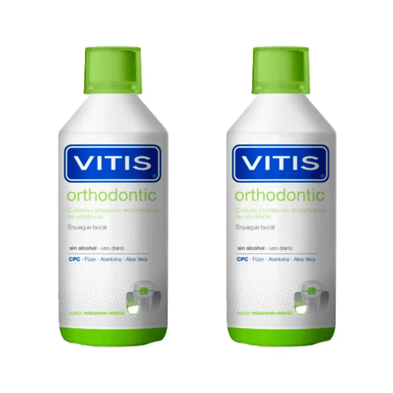 VITIS Duplo Orthodontic/ortodôntico Elixir bucal com sabor a maçã e menta 2x1000 ml