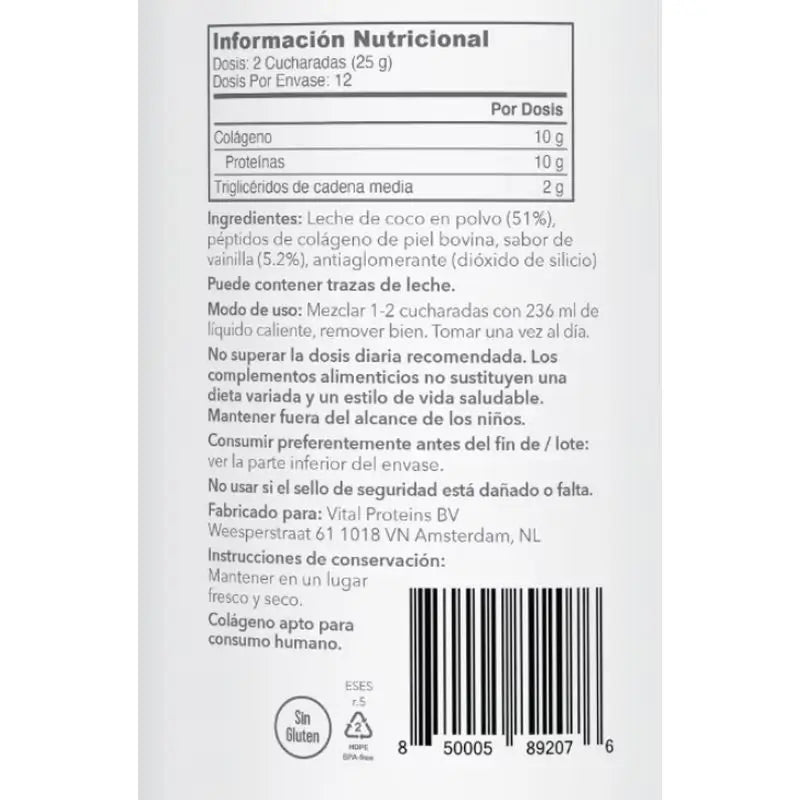 Vital Proteins Creme de Colagénio em Pó Sabor Baunilha - 305g