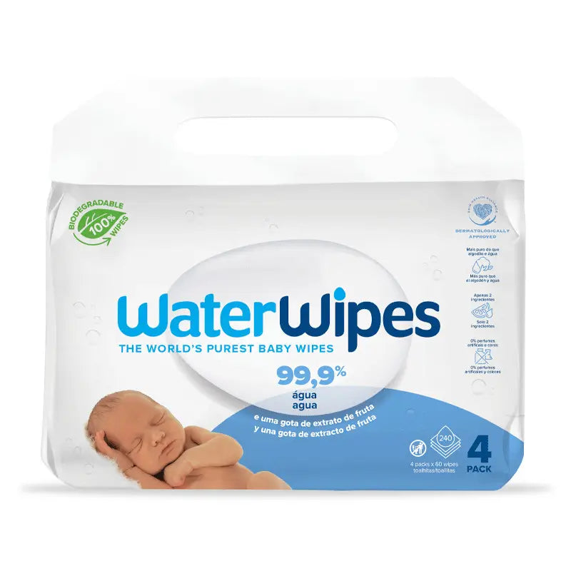 Waterwipes Toallitas Bebé Biodegradables 4x60, 240 unidades