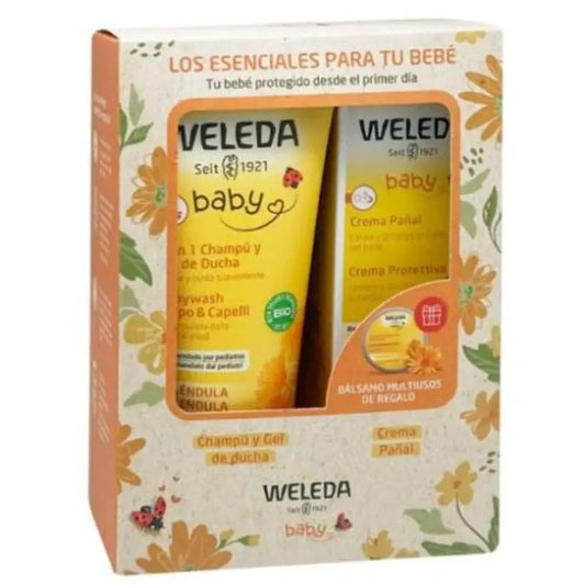 Conjunto de Cuidados Essenciais para Bebés Weleda Champô-Gel+Creme Creme para Fraldas