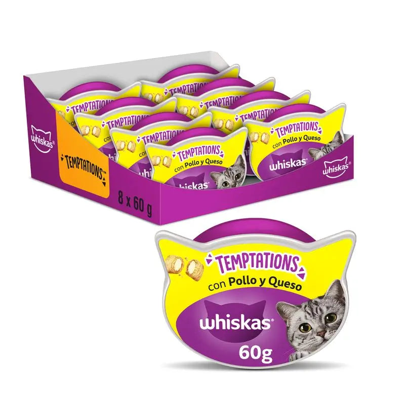 Whiskas Temptation Frango Queijo 8X60Gr