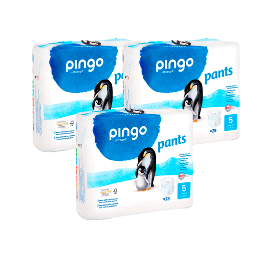 Pingo Pack 3X Cuecas de fraldas orgânicas tamanho 5, 28 unidades.