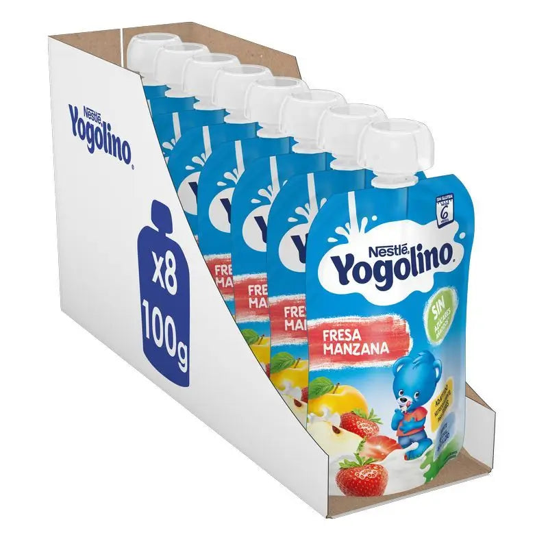 YOGOLINO Pacote de saquetas de morango e maçã sem açúcar, 100g x 8 unidades